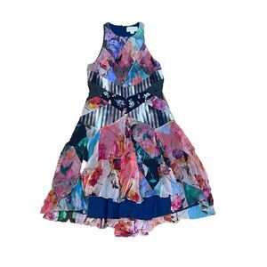 Nicole Miller Atelier Multicolor Patchwork Fairy Dress Size 10 Silk Blend Lined
